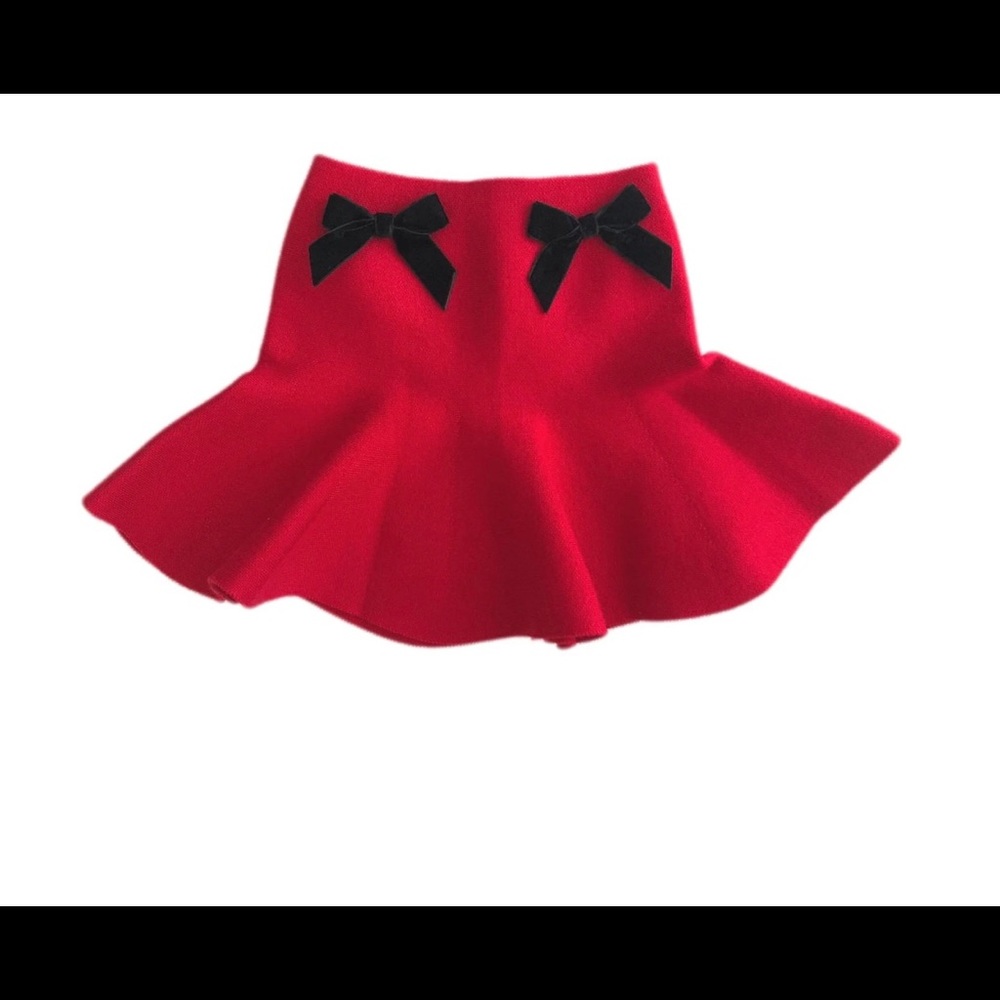 Petit Maison Girls Wool Flare Skirt W/Velvet Bows